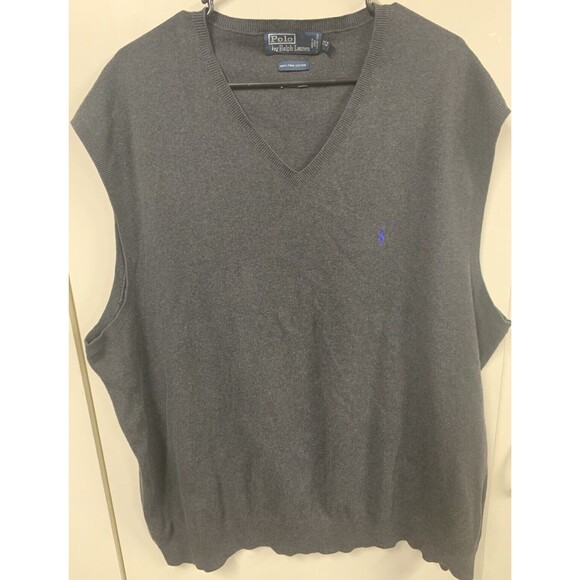 Vintage‎ Polo Ralph Lauren 100% Pima Cotton Men’s Gray Sweater Vest 2LT - Picture 1 of 7